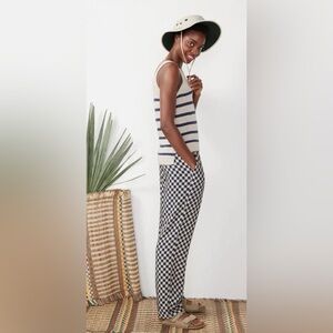 KULE Pant Checked Blue and White Pull Leg pants checkered print Check